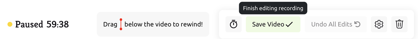 Vento's paused toolbar with the Save Video button, which finishes the recording