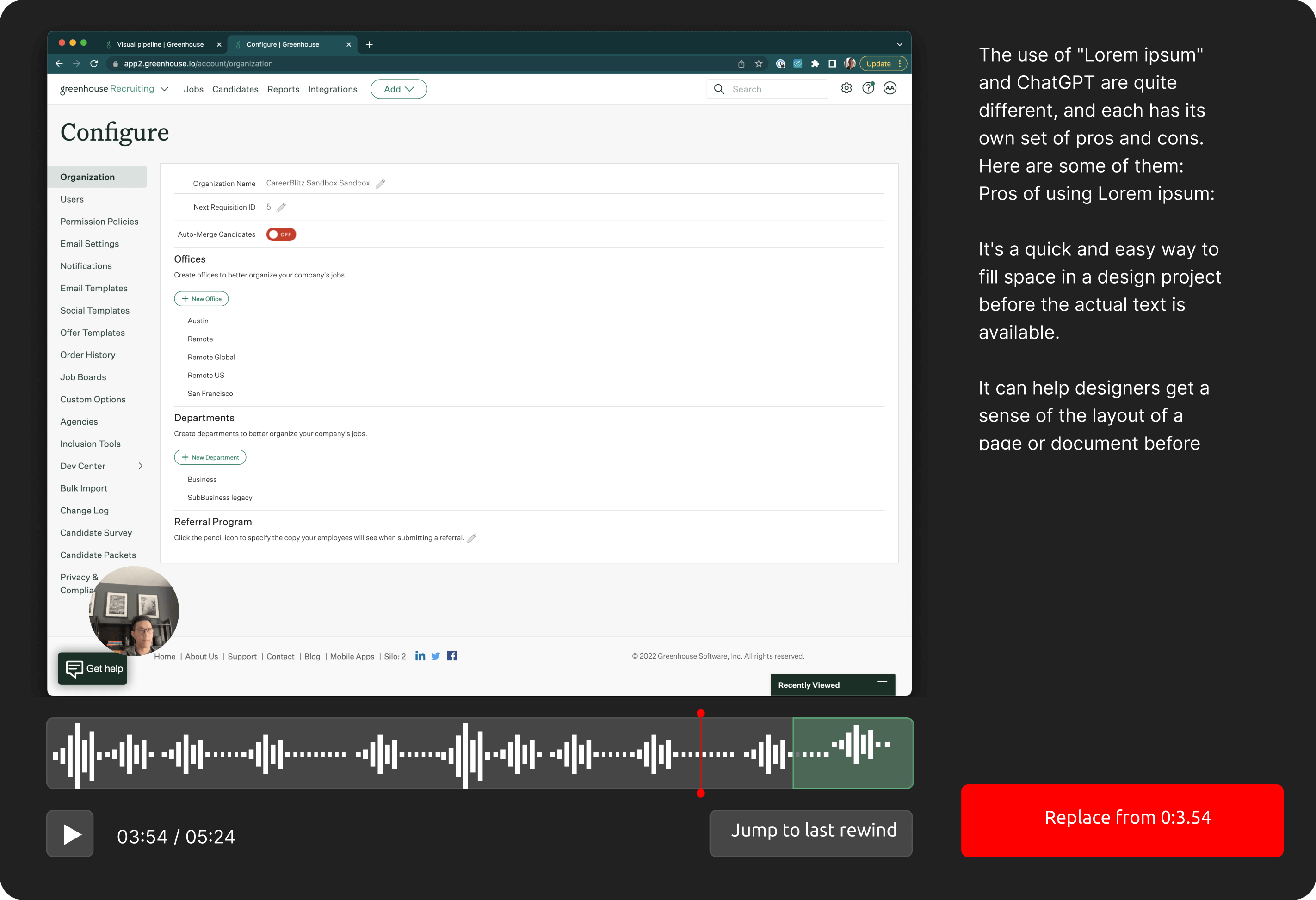 video editor for recording screen, audio, showing a face using Chromebook